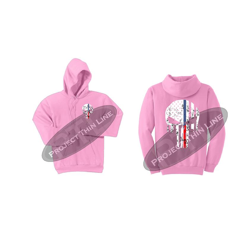 Pink Hoodie with Blue / Red Line Punisher Skull