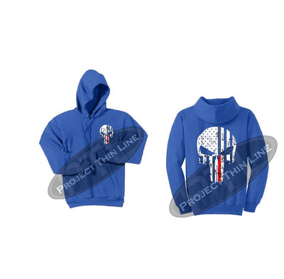Royal Blue Black Hoodie with Blue / Red Line Punisher Skull