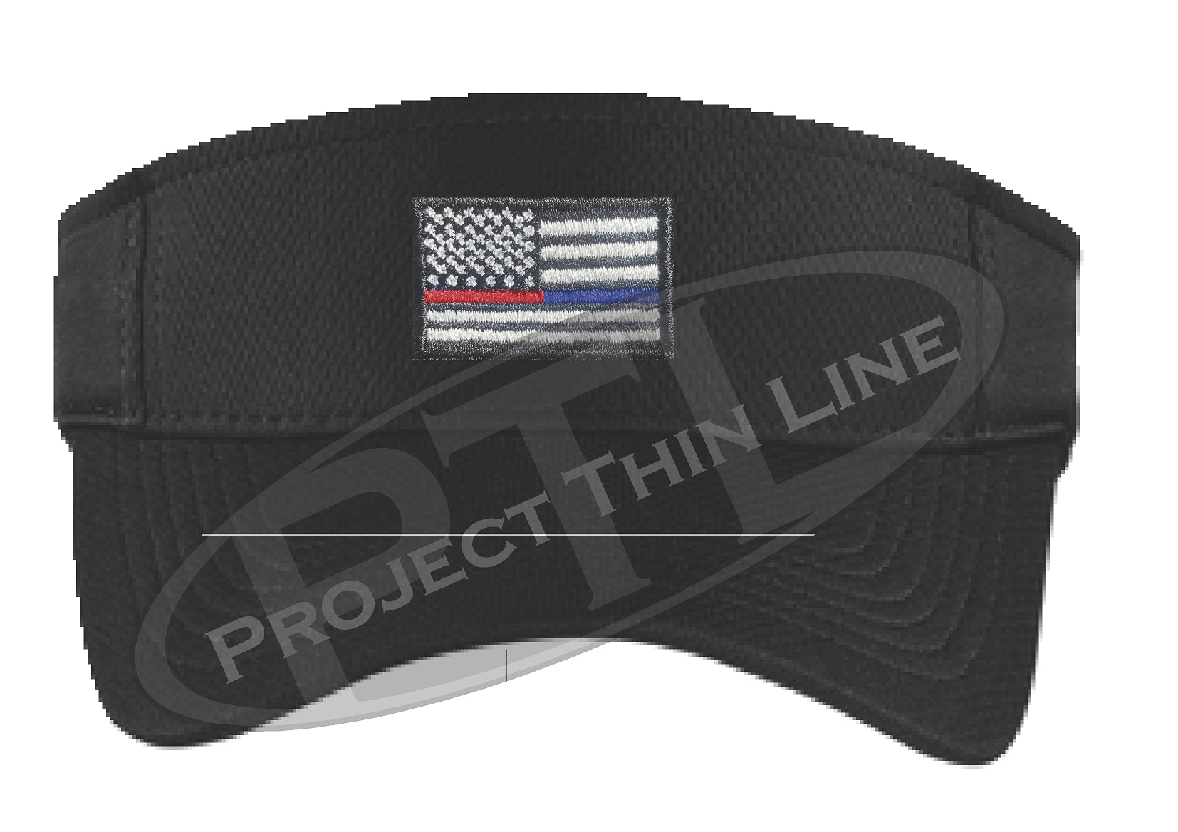 Black Embroidered Thin Blue / Red Line American Flag Visor