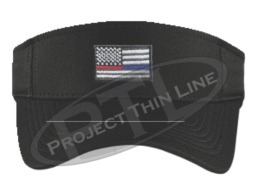 Black Embroidered Thin Blue / Red Line American Flag Visor
