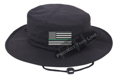 Embroidered Thin GREEN Line American Flag Boonie Adjustable Hat