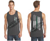 Charcoal Thin Green Line Tattered American Flag Tank Top