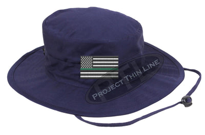 Embroidered Thin GREEN Line American Flag Boonie Adjustable Hat