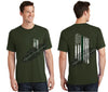 OD Green Thin GREEN Line Tattered American Flag Short Sleeve Shirt