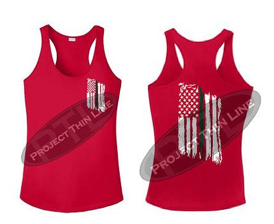 Red Tattered Thin GREEN Line American Flag Racerback Tank Top