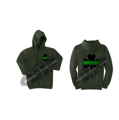 Thin GREEN Line Shamrock Clover Hooded Sweatshirt