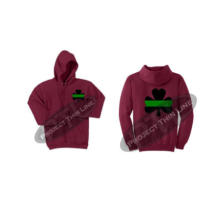 Red Thin GREEN Line Shamrock Clover Hooded Sweatshirt