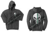 Charcoal Thin GREEN Line Punisher Skull inlayed with the Tattered American Flag Hooded Sweatshirt