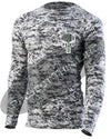 Digital Camo Embroidered Thin GREEN Line Punisher Skull inlayed American Flag Long Sleeve Compression Shirt