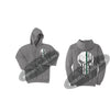 Medium Grey Hooded Sweatshirt Thin GREEN Line Punisher Skull inlayed with the Tattered American Flag