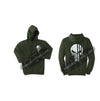 Olive GreenHooded Sweatshirt Thin GREEN Line Punisher Skull inlayed with the Tattered American Flag
