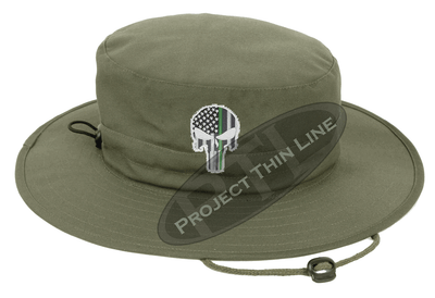 Olive Green Boonie Hat with embroidered Subdued Thin GREEN Line Punisher