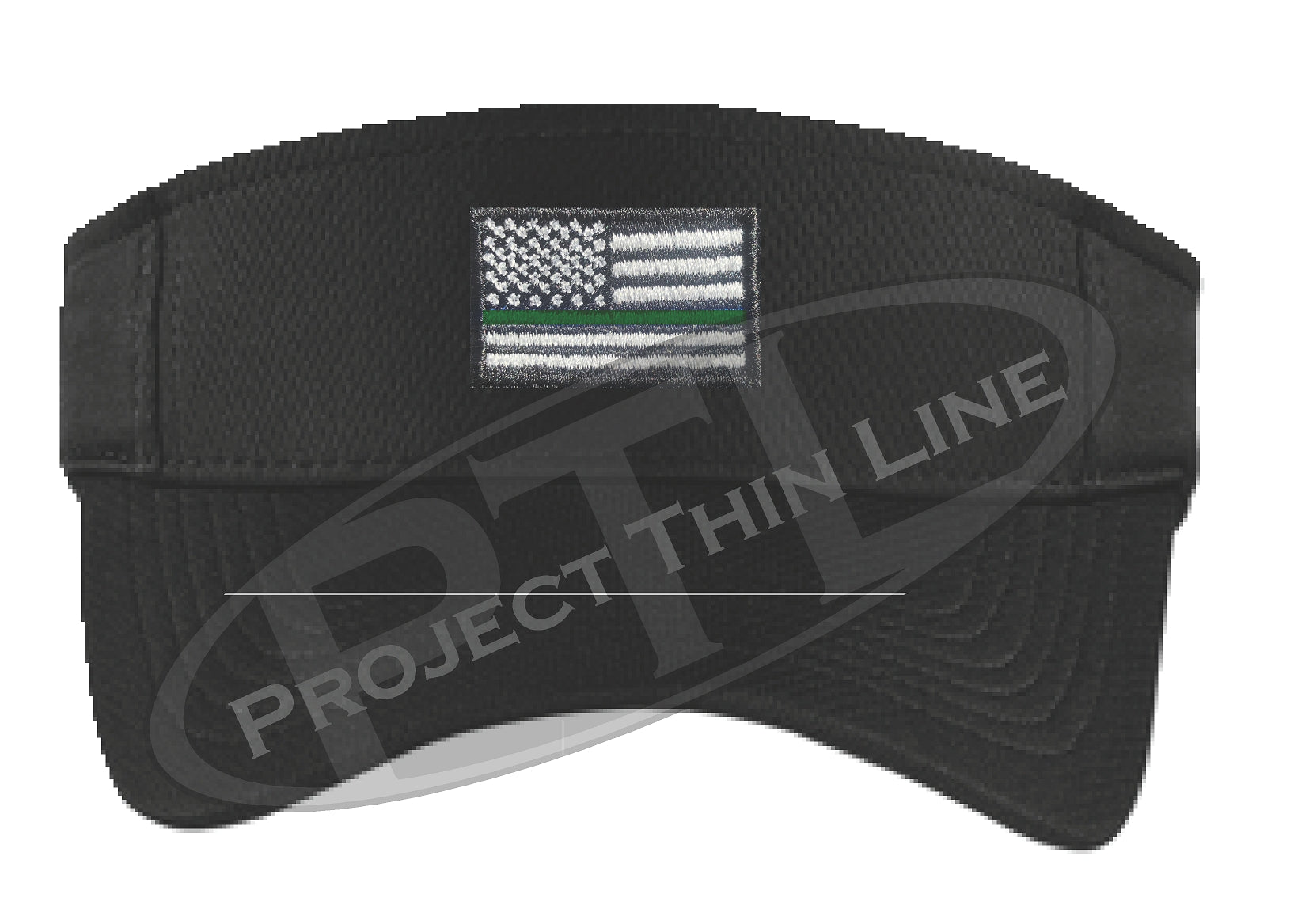 Black Embroidered Thin Green Line American Flag Visor