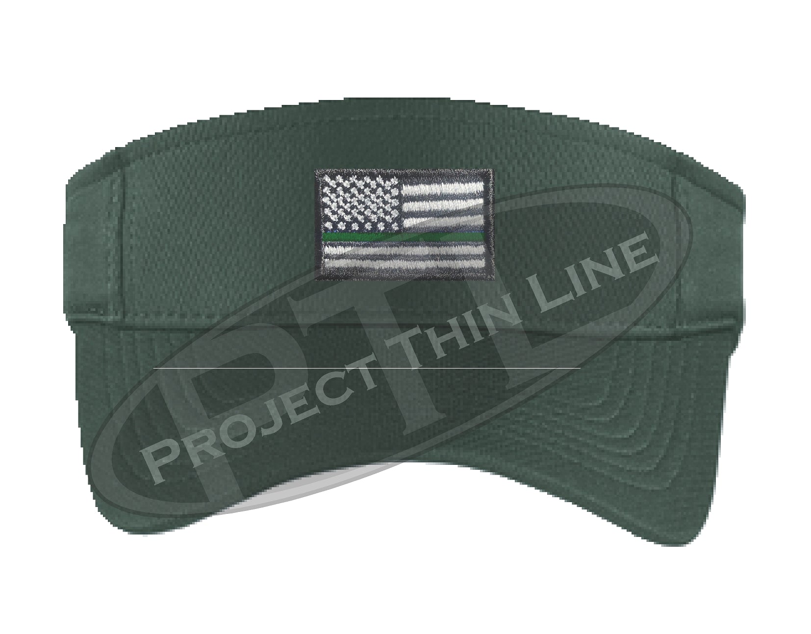 Dark Green Embroidered Thin Green Line American Flag Visor