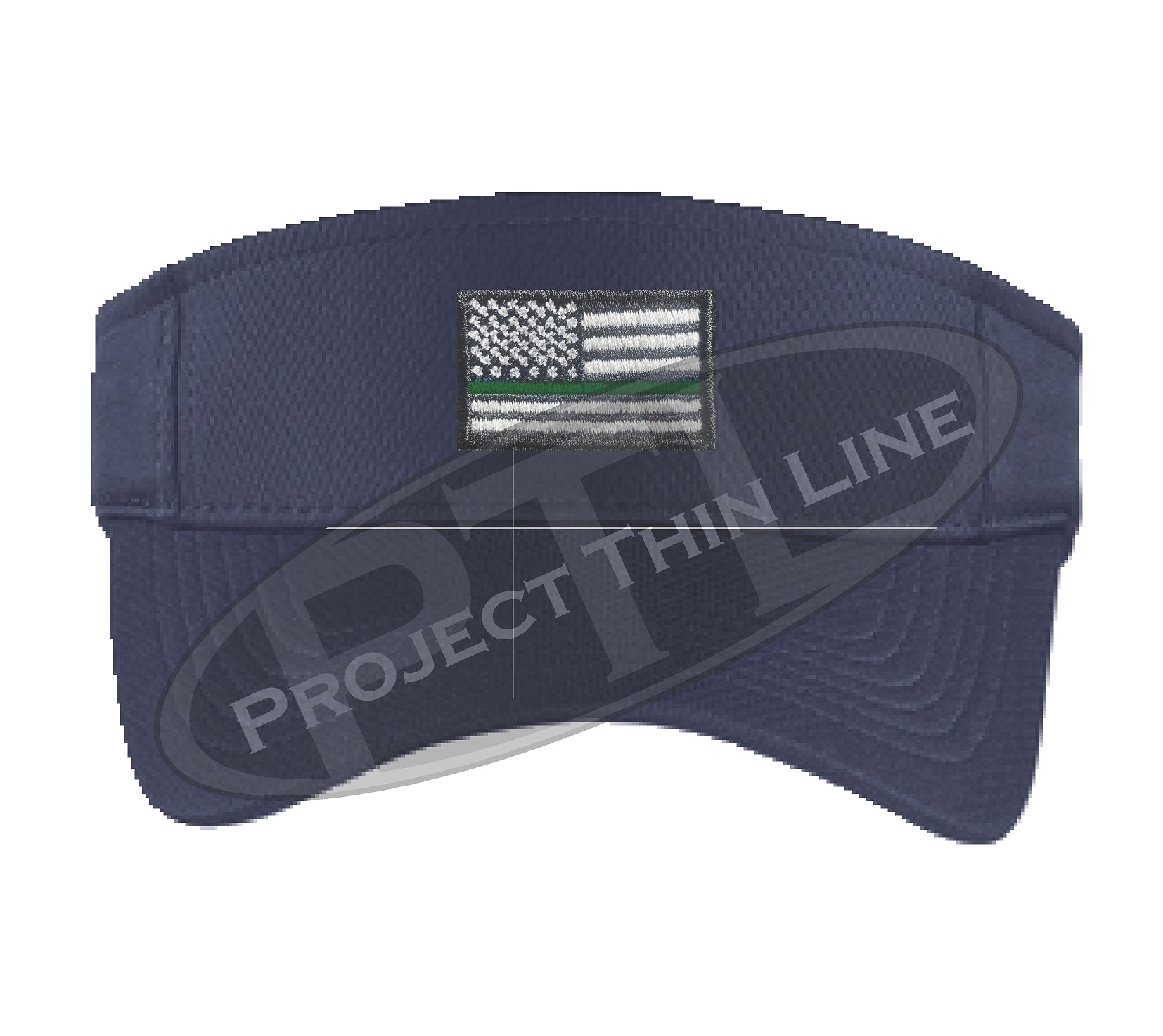 Navy Blue Embroidered Thin Green Line American Flag Visor
