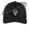 BLACK Embroidered Thin Gold Line Punisher Skull inlayed with the American Flag Flex Fit Fitted Hat