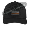 Black Embroidered Thin Orange Line American Flag Flex Fit Fitted TRUCKER Hat