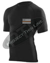Black Embroidered Thin ORANGE Line American Flag Short Sleeve Compression Shirt
