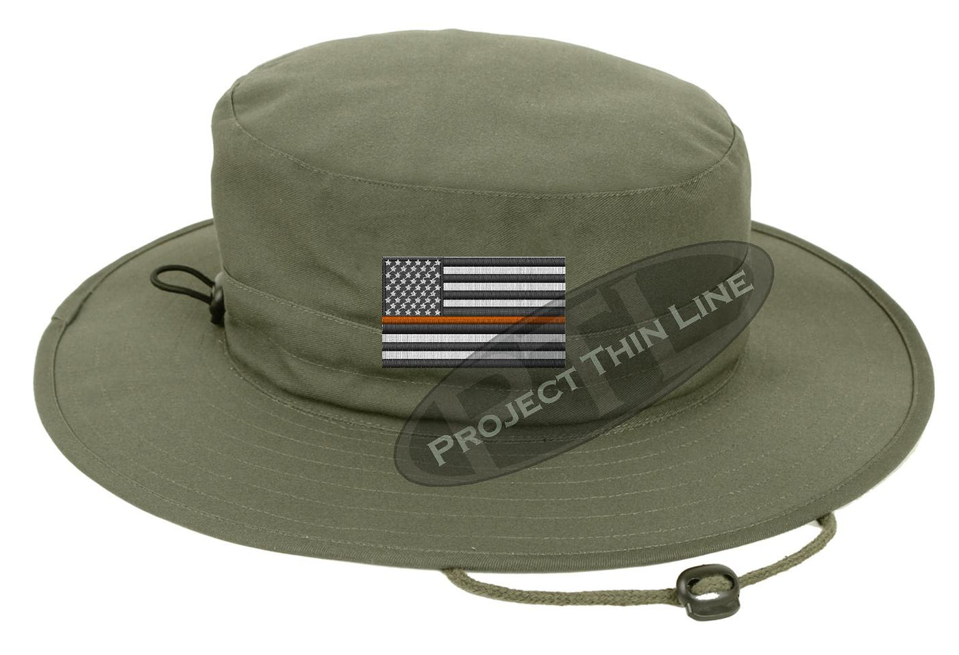 Embroidered Thin ORANGE Line American Flag Boonie Adjustable Hat