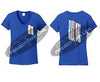 royal blue Women's Thin ORANGE Line Tattered American Flag V Neck Cap Short Sleeve Shirt