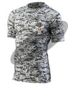 Digital Camo Embroidered Thin ORANGE Line Punisher Skull inlayed American Flag Short Sleeve Compression Shirt