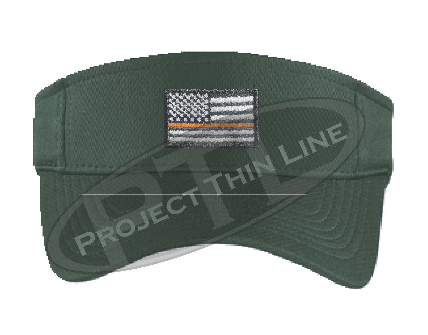 Dark Green Embroidered Thin Orange Line American Flag Visor