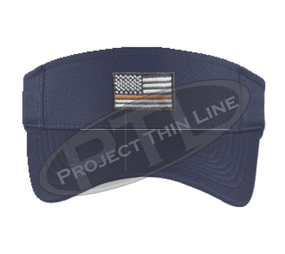Navy Embroidered Thin Orange Line American Flag Visor