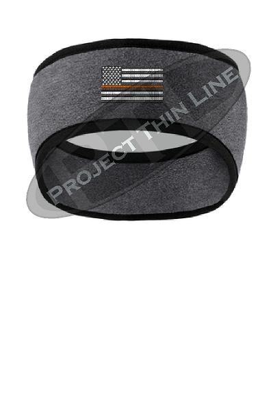 Thin ORANGE Line American Flag 2 Tone Color Fleece Headband