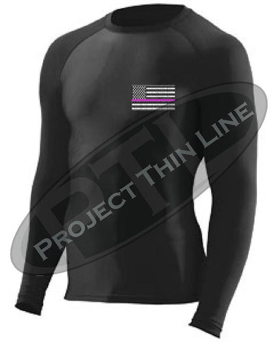 Black Embroidered Thin PINK Line American Flag Long Sleeve Compression Shirt