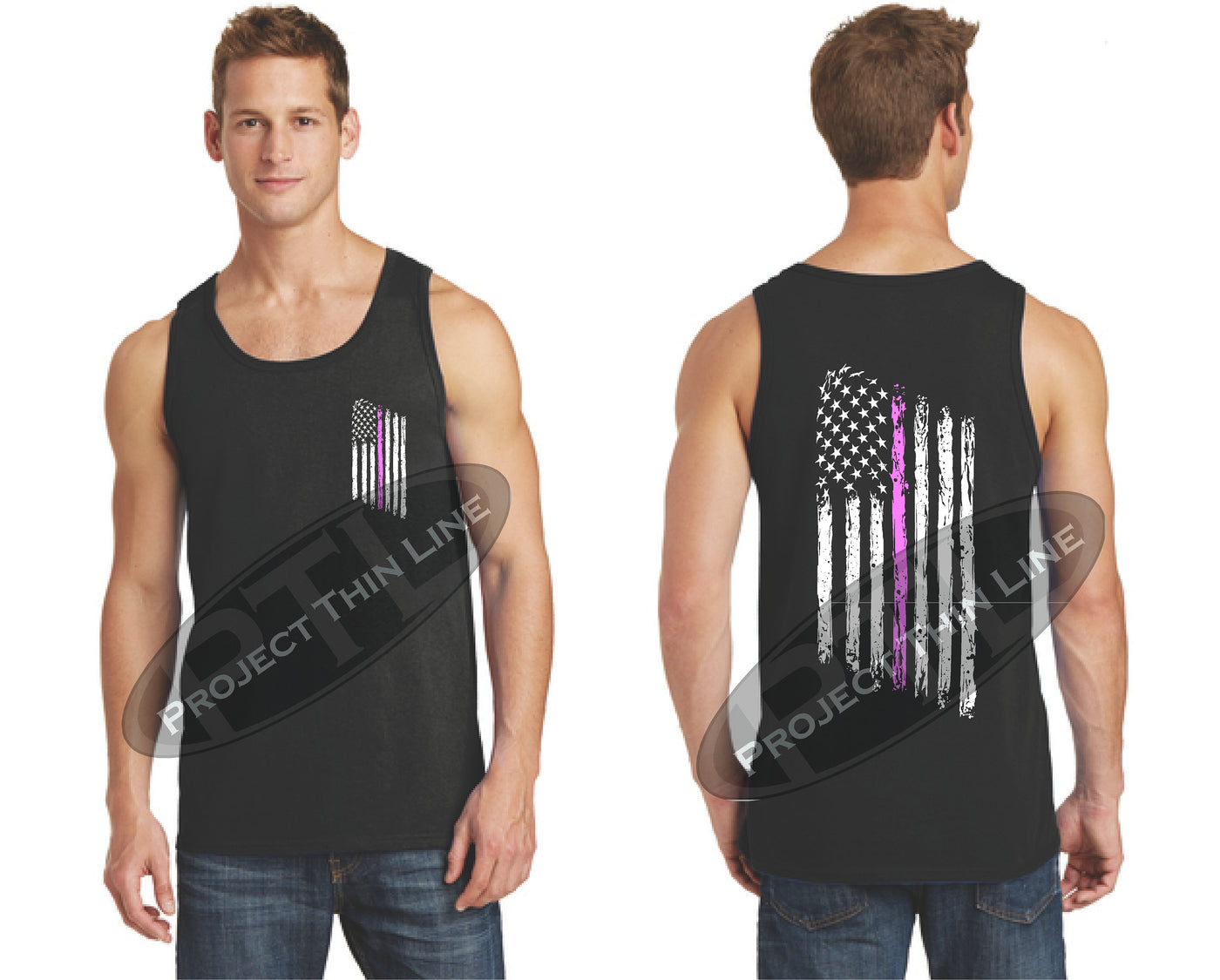 Thin Pink Line Tattered American Flag Tank Top