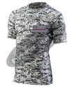 Digital Camo Embroidered Thin PINK Line American Flag Short Sleeve Compression Shirt