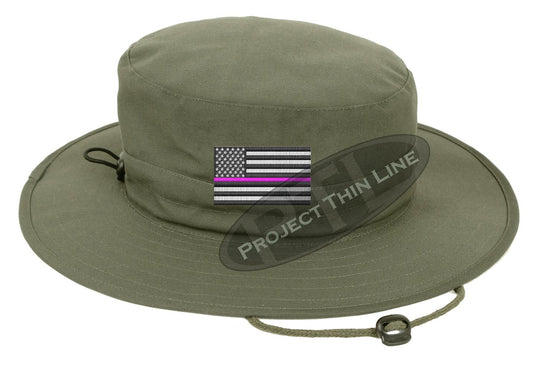 Embroidered Thin PINK Line American Flag Boonie Adjustable Hat