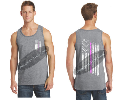 Grey Thin Pink Line Tattered American Flag Tank Top