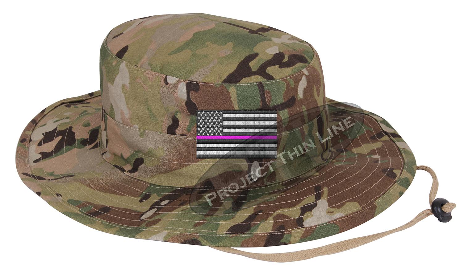 Embroidered Thin PINK Line American Flag Boonie Adjustable Hat