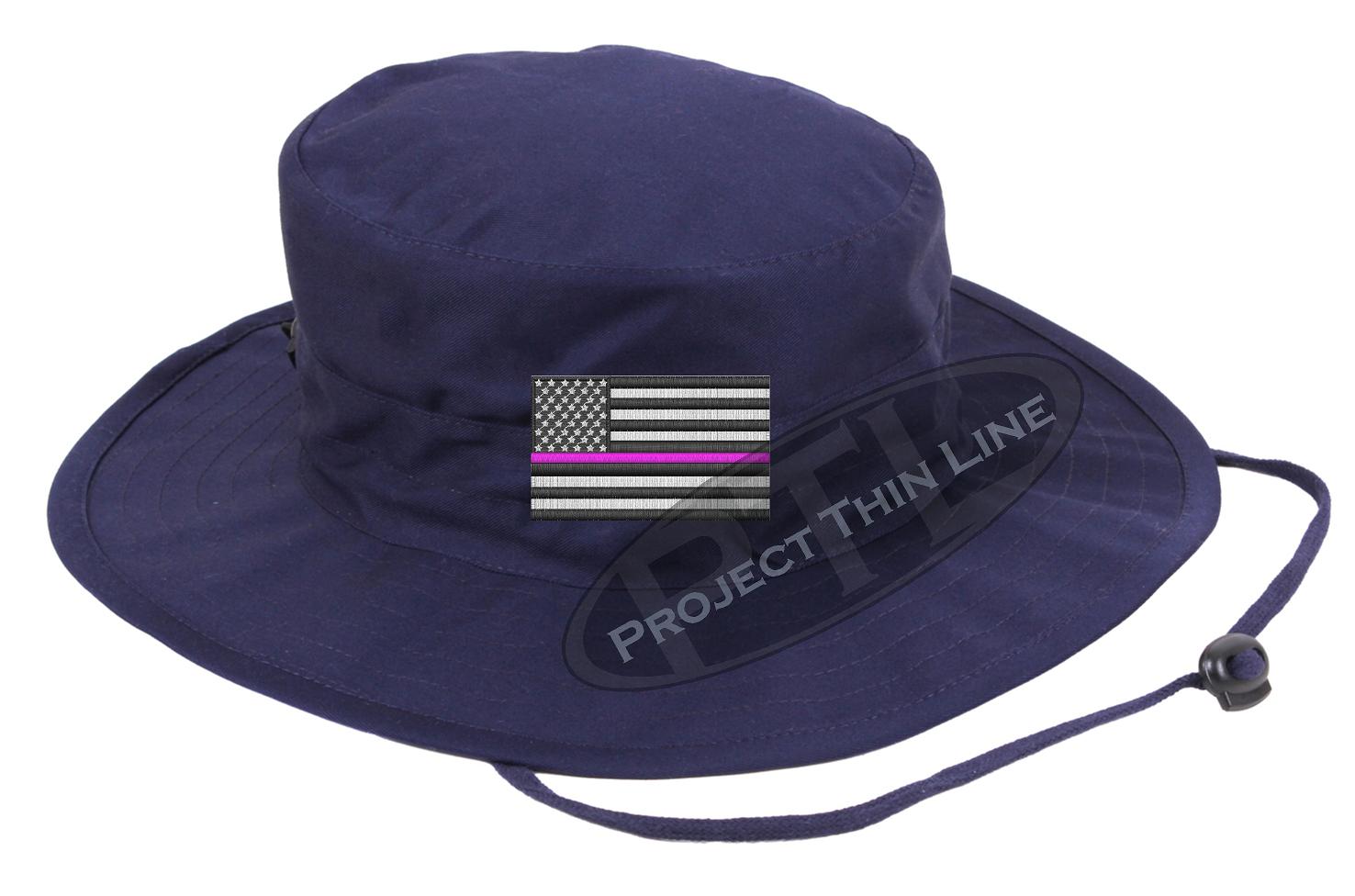 Embroidered Thin PINK Line American Flag Boonie Adjustable Hat