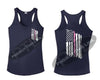 Navy Blue Tattered Thin Pink Line American Flag Racerback Tank Top