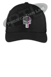 Black Embroidered Thin Pink Line Punisher Skull inlayed with the American Flag Flex Fit Fitted Hat
