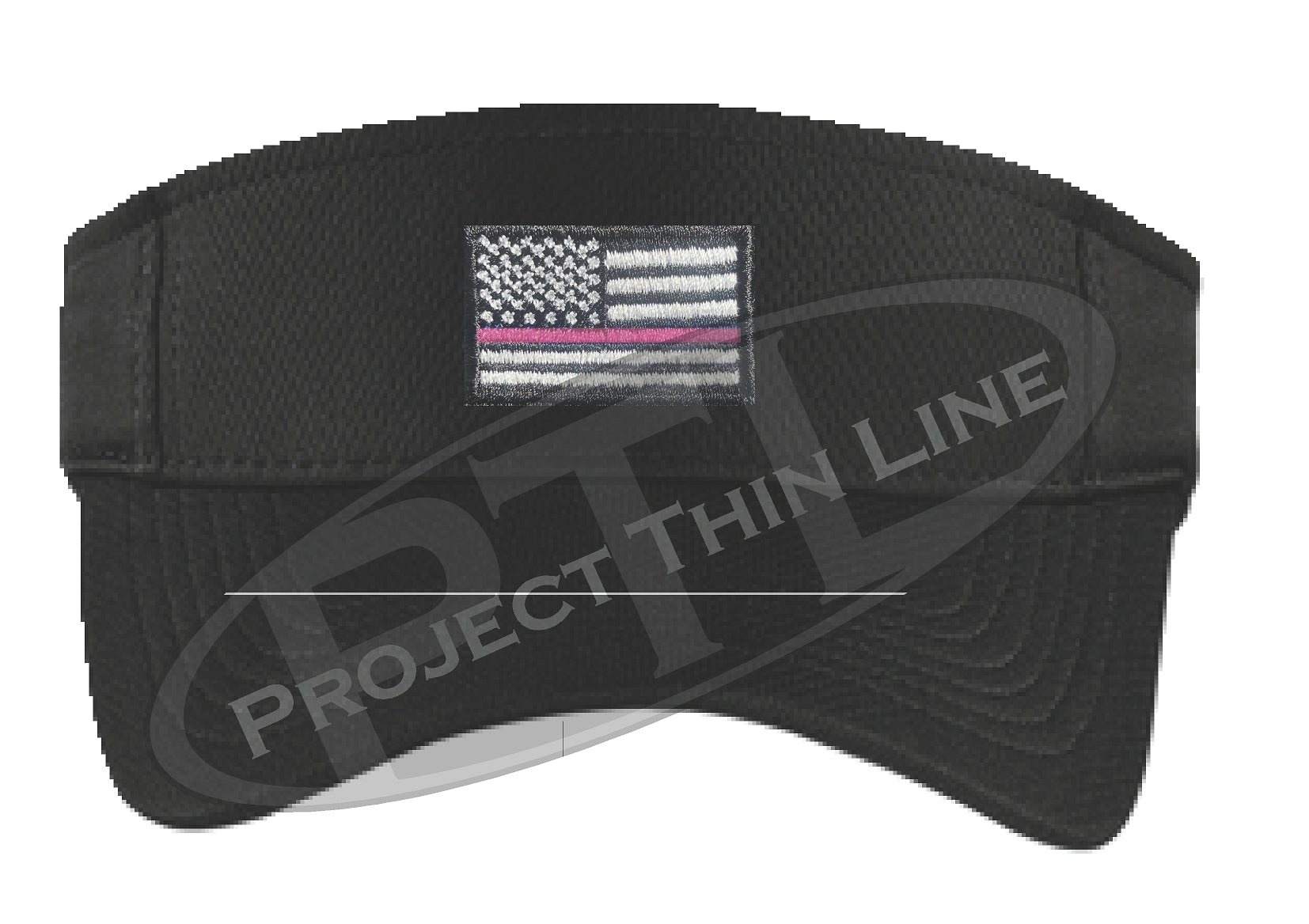 Black Embroidered Thin Pink Line American Flag Visor