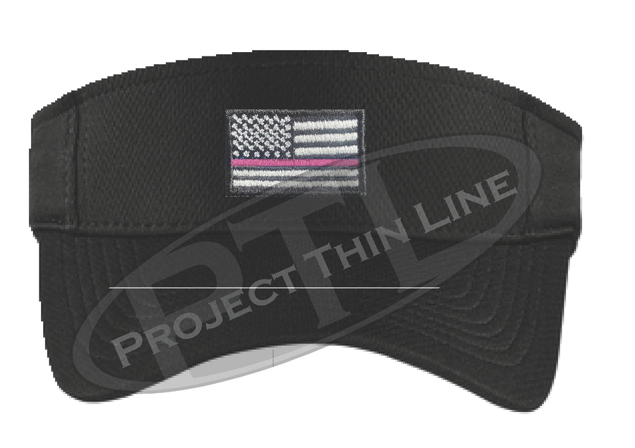 Black Embroidered Thin Pink Line American Flag Visor