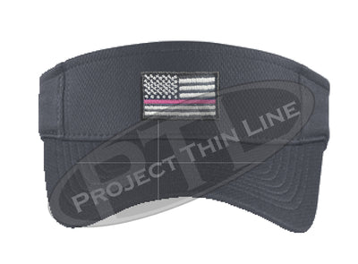 Grey Embroidered Thin Pink Line American Flag Visor