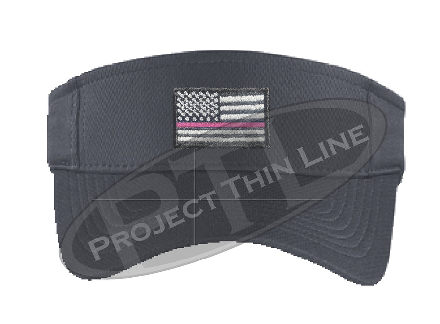 Black Embroidered Thin Pink Line American Flag Visor
