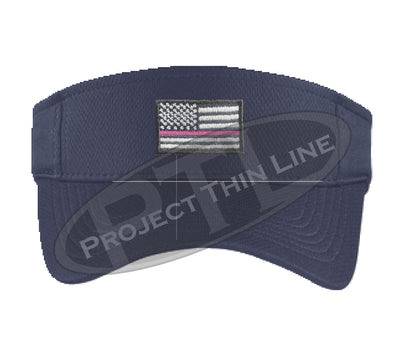Navy Embroidered Thin Pink Line American Flag Visor