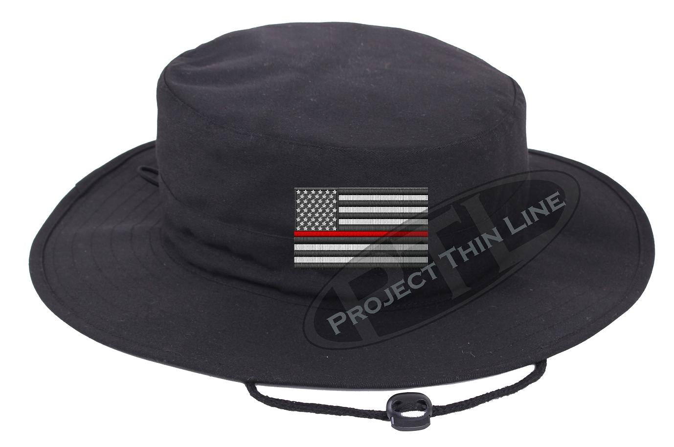 Embroidered Thin RED Line American Flag Boonie Adjustable Hat