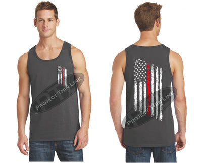 Charcoal Thin Red Line Tattered American Flag Tank Top