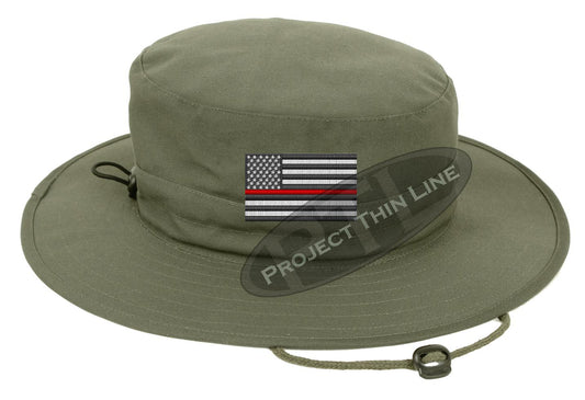 Embroidered Thin RED Line American Flag Boonie Adjustable Hat