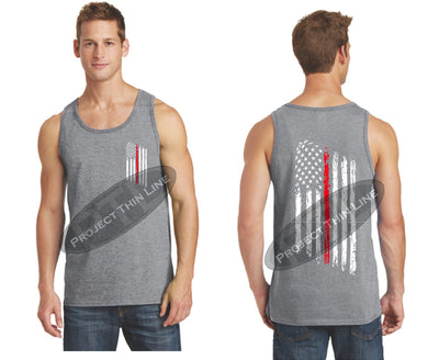 Grey Thin Red Line Tattered American Flag Tank Top