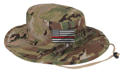 Embroidered Thin RED Line American Flag Boonie Adjustable Hat