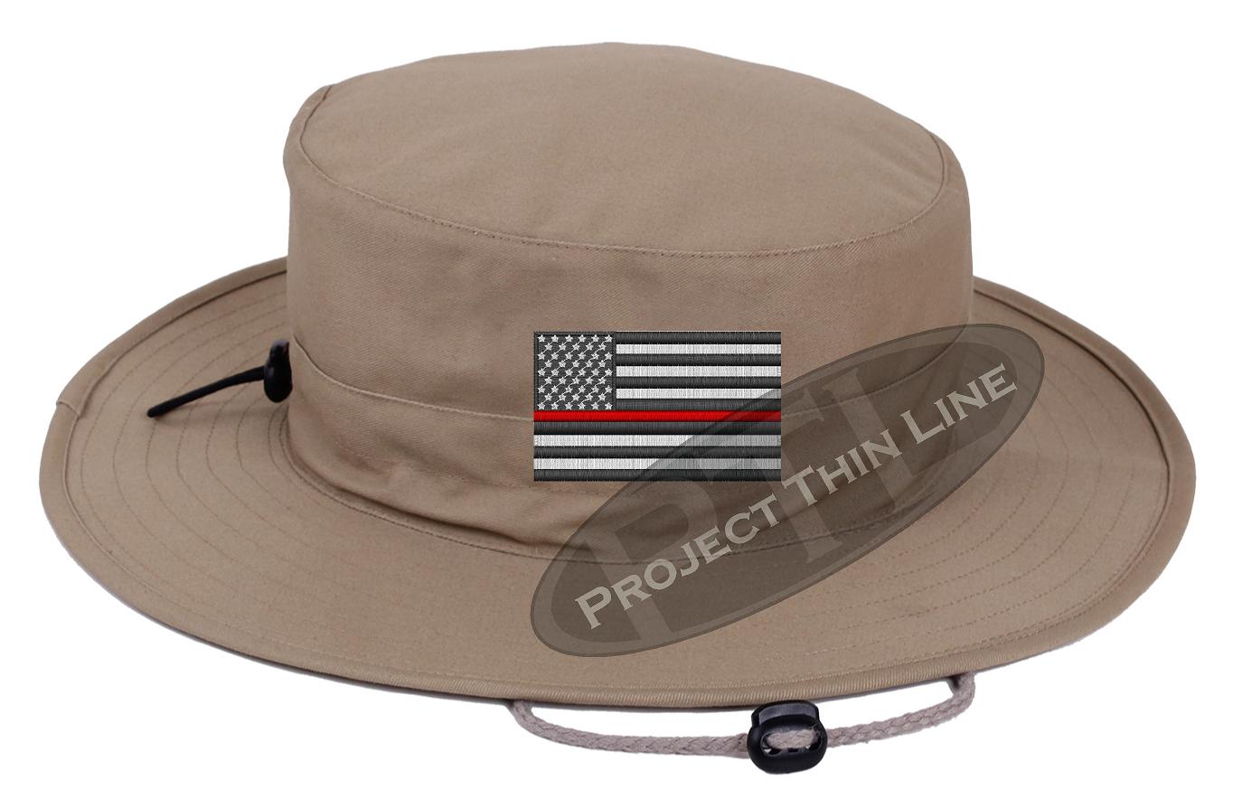 Embroidered Thin RED Line American Flag Boonie Adjustable Hat