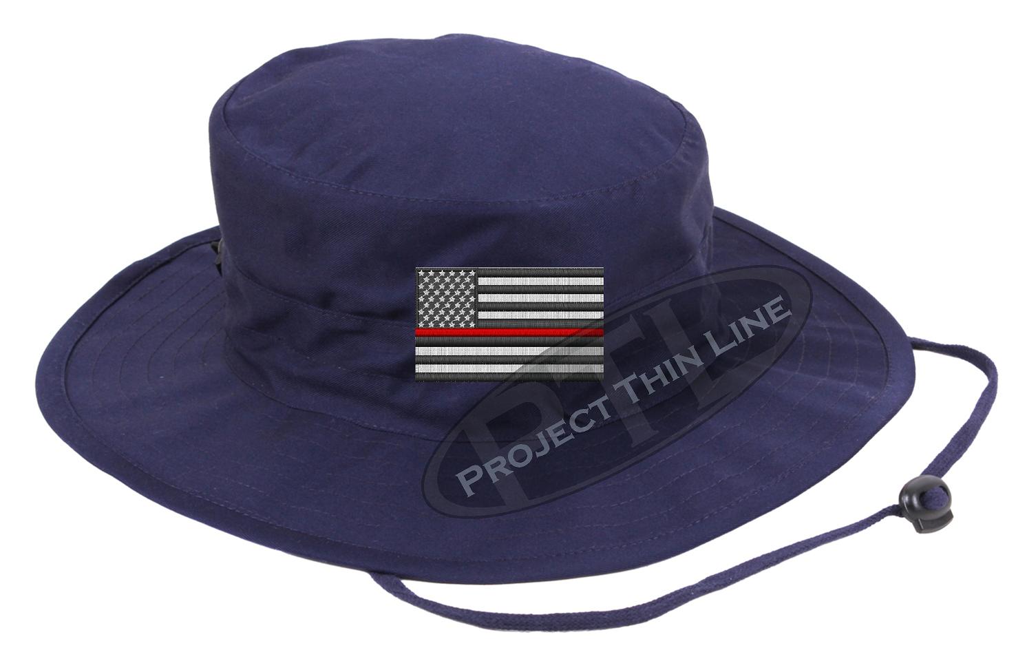 Embroidered Thin RED Line American Flag Boonie Adjustable Hat