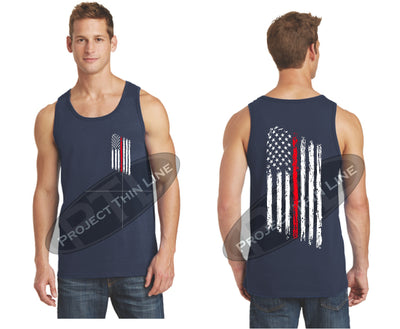 Navy Thin Red Line Tattered American Flag Tank Top